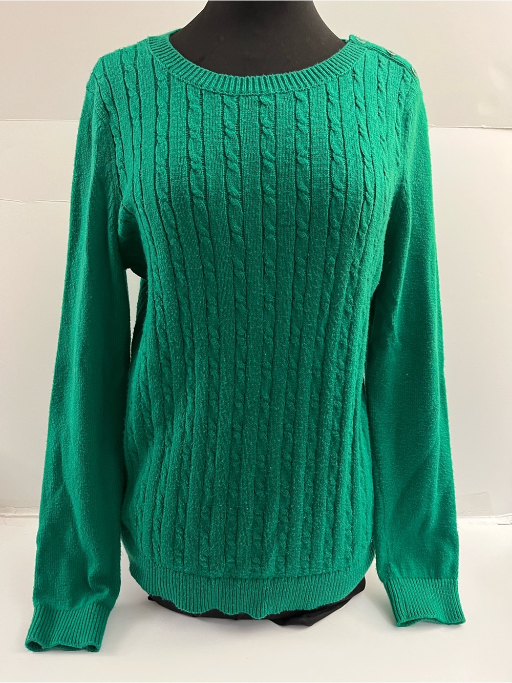 Talbots Emerald Green Cable Knit Crewneck Sweater
